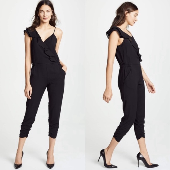 PARKER Addison Black Asymmetrical One-Sleeve Ruffle Jumpsuit Size 2 - Picture 1 of 15